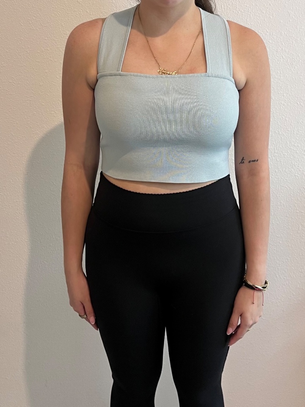Babaton by Aritzia Cross Back Knit Crop Top Light Blue Size Medium